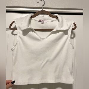 Heiny Collection Ribbed Collared Sleeveless Crop Top